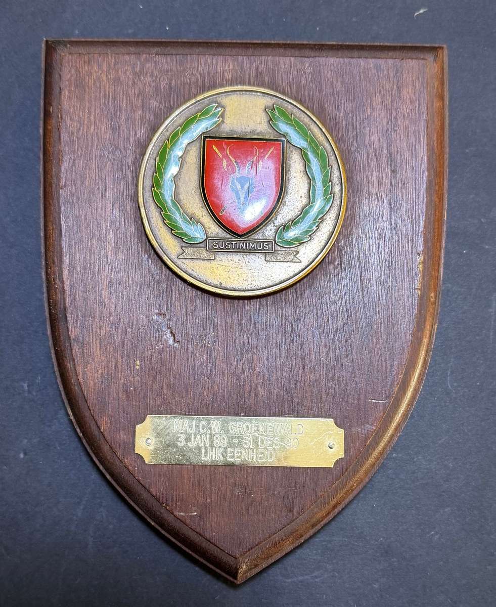 SADF - Chief of the Army Commemorative Plaque to: Maj C.W. Groenewald