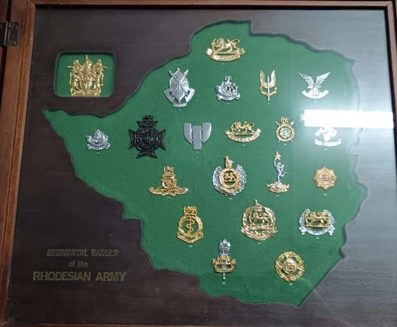 Rhodesian Security Forces Cap Badge Collection in Display Case - Numbered Set
