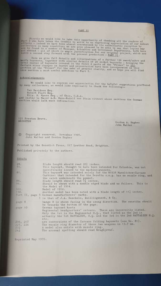 A Primer of World Bayonets Volume 1 and 2 by John Walter and Gordon Hughes