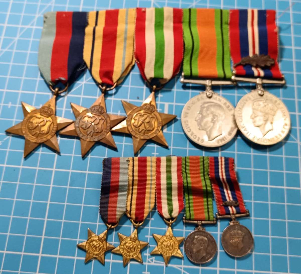 Full Size plus Miniature World War Two British Issue Set with Oak Leaf