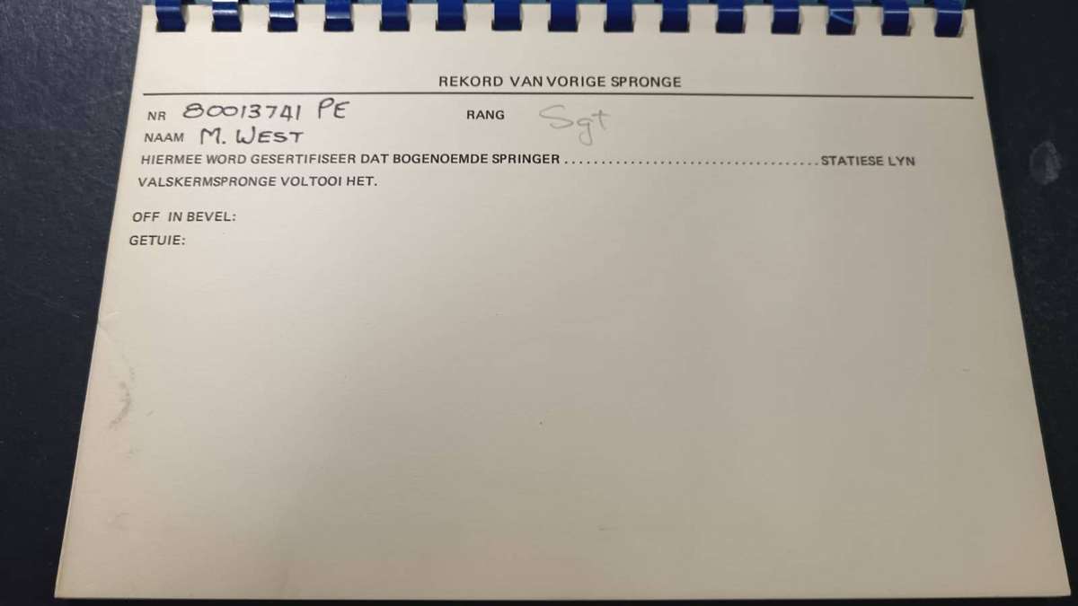 Special Forces Super Soldier - Mike West ( SAS and Recce ) Staticline Parachute Logbook