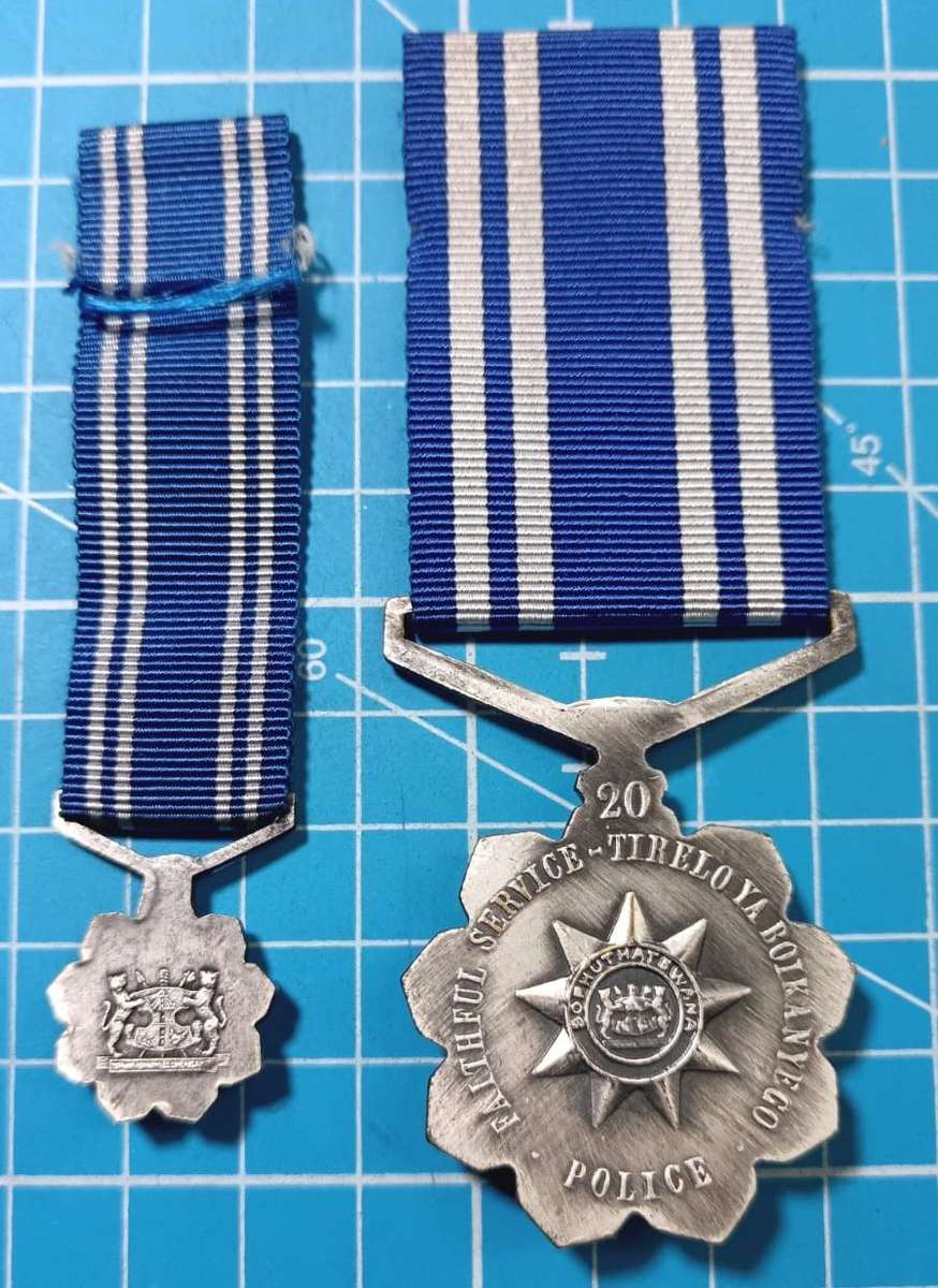 Homelands - Bophuthatswana Police Star for Faithful Service 20 Years  - Full Size plus Miniature