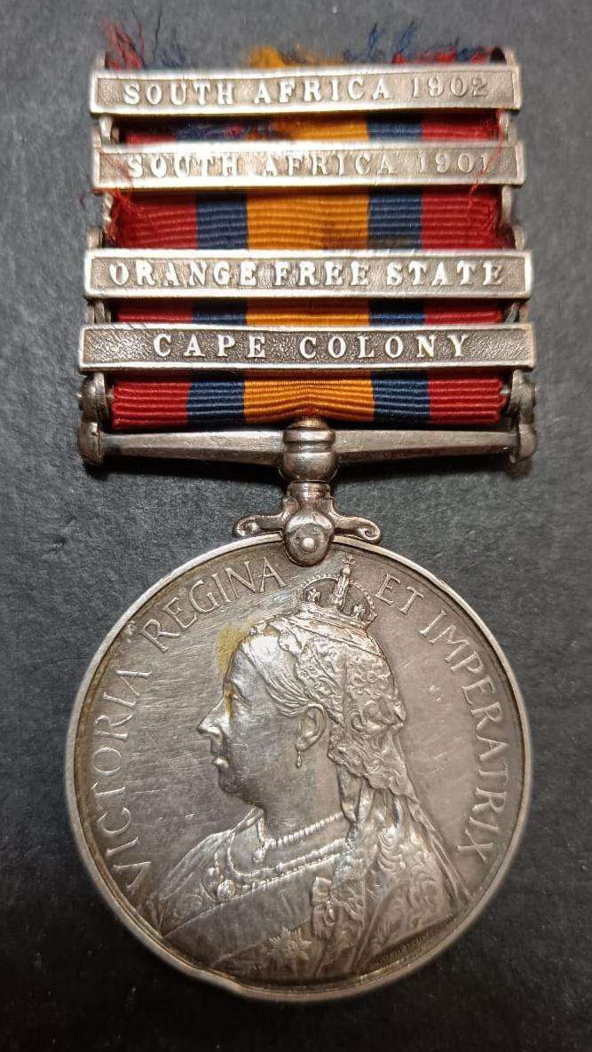 Boer War - Full Size QSA Medal with 4 Bars:1615 3RD CL: TPR C.Batty S.A.C