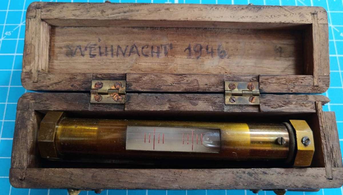 Antique Cased Brass Spirit Level - Dated Christmas 1946 ( German )