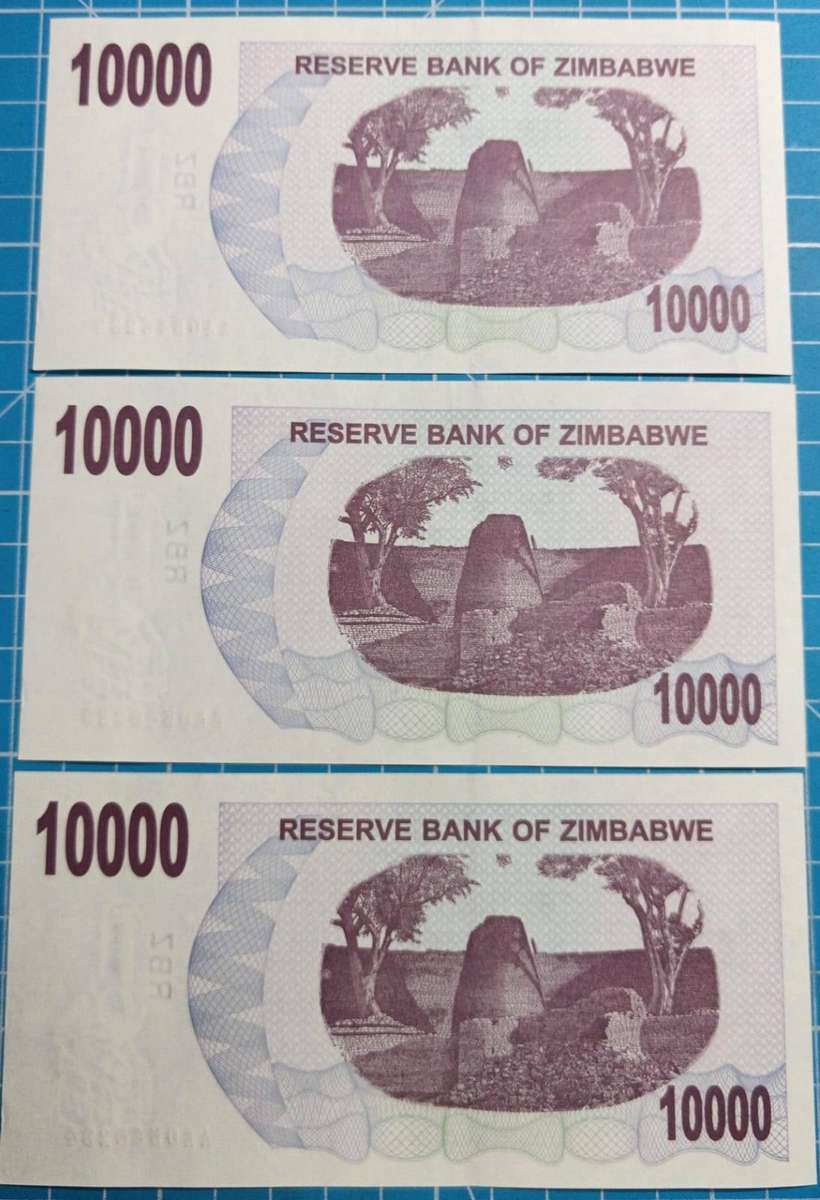 Zimbabwe $10000 notes x 3 in sequence