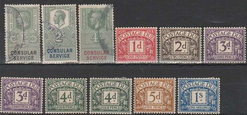 GREAT BRITAIN: CONSULAR ISSUE  UH AND P/DUES  MH COLLECTION: INCL HIGH VALUE  4d GREEN SHADES