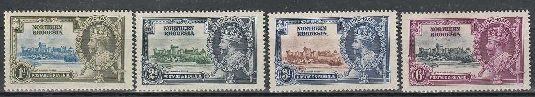 NORTHERN RHODESIA: 1935:SET: MHR: VARIETY: DOT AT LEFY OF CHAPEL ON 2d: SACC19B