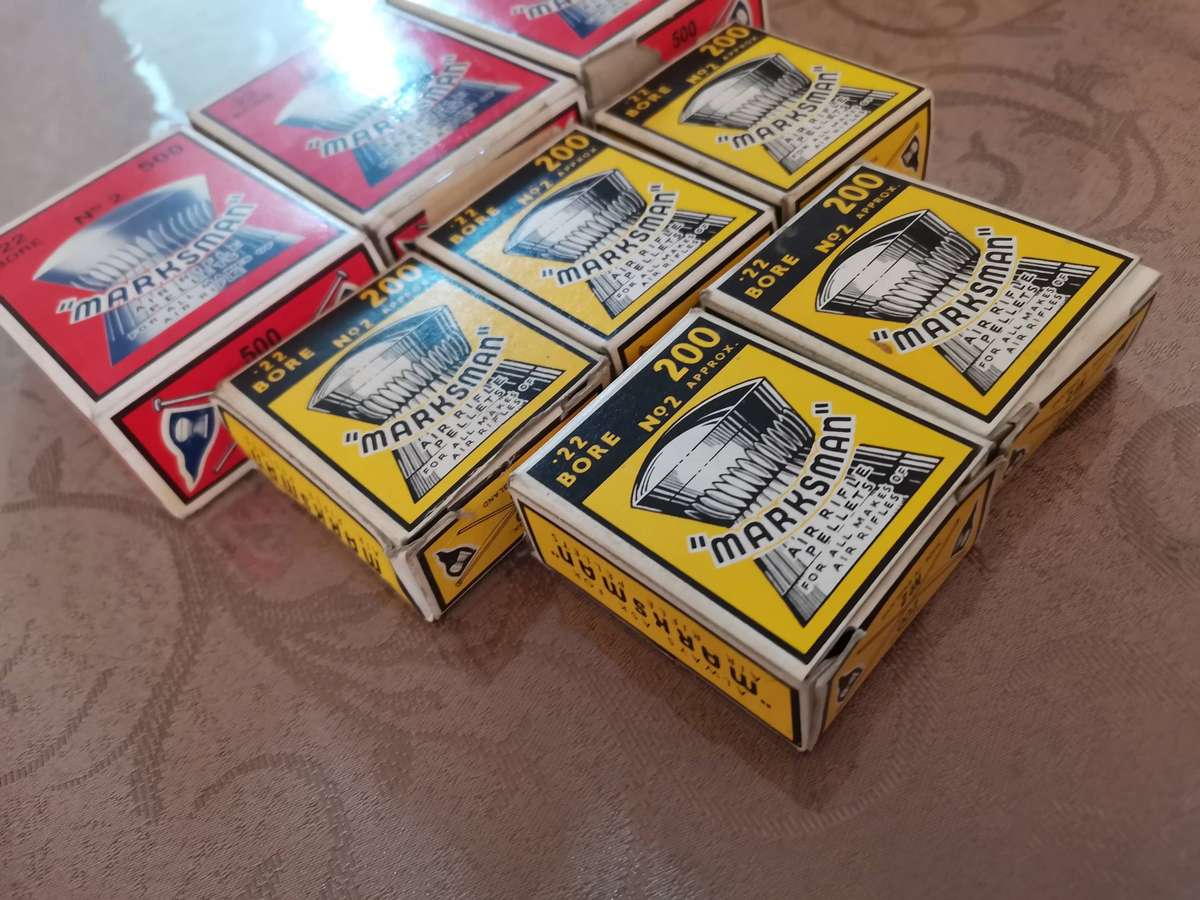 Vintage marksman no. 2 made in England. 22 bore air rifel pellets approx 2500