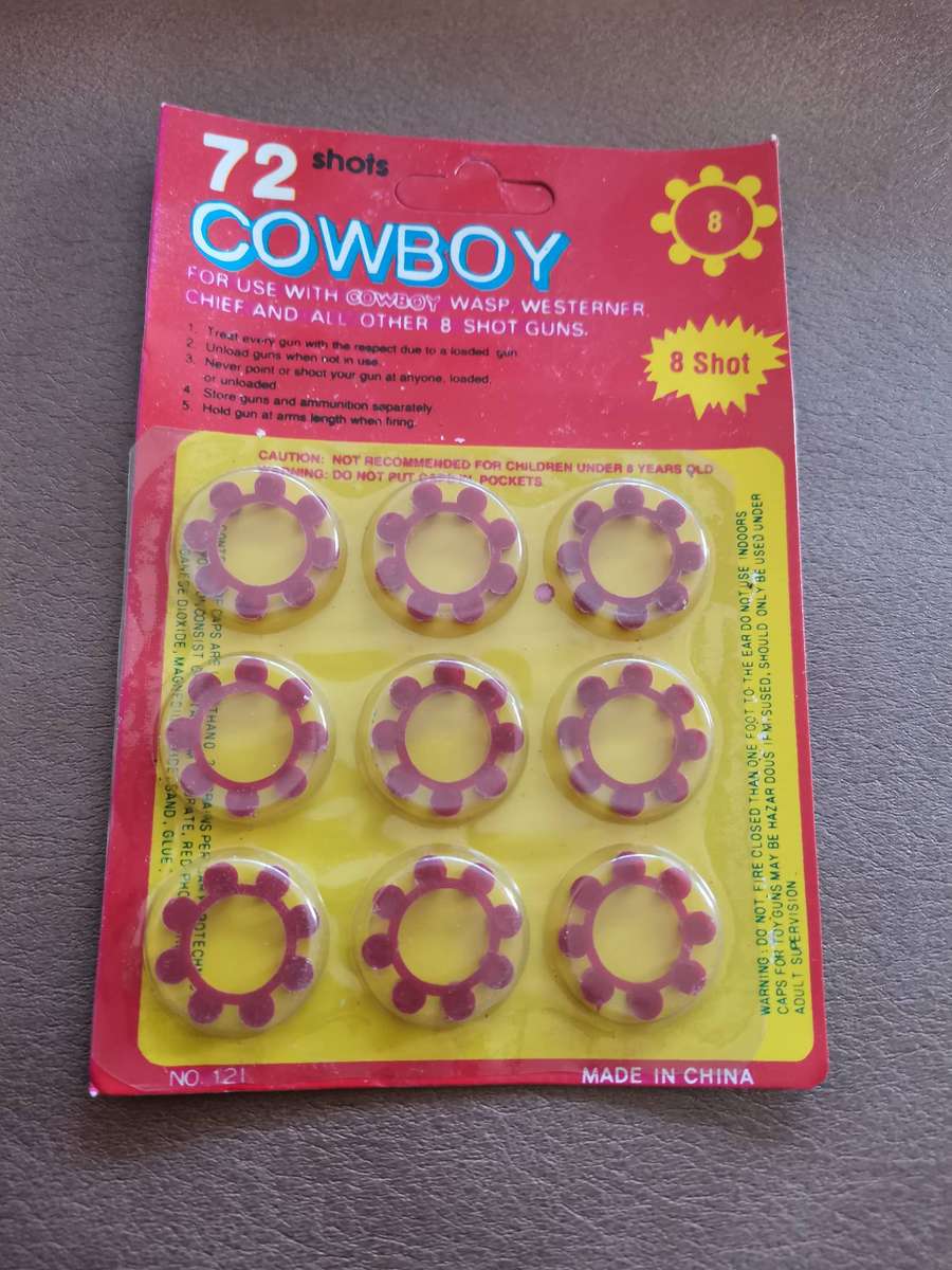 Vintage cowboy 8 shot ring caps for cap guns, one carton of 60 cards