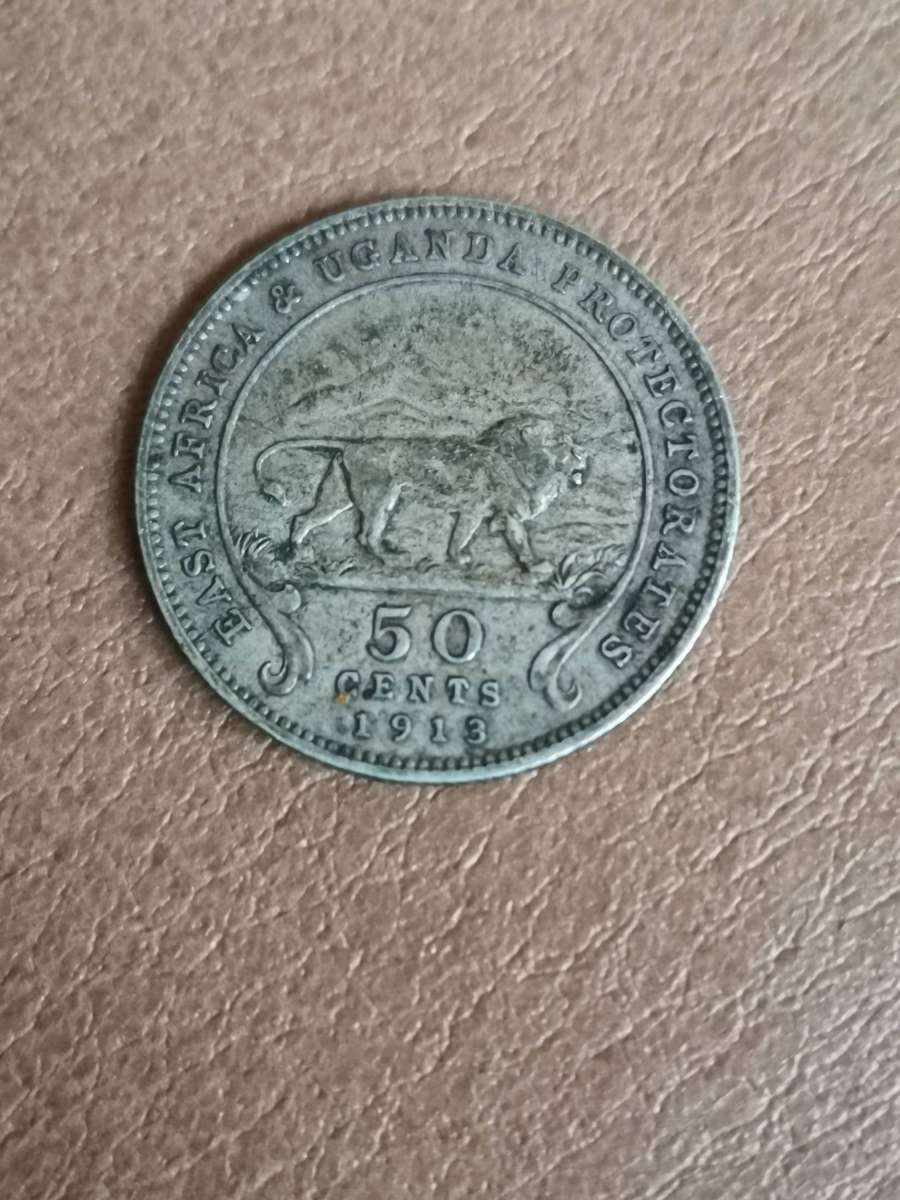 1913 50 cents east africa and uganda protectorates. 800 silver