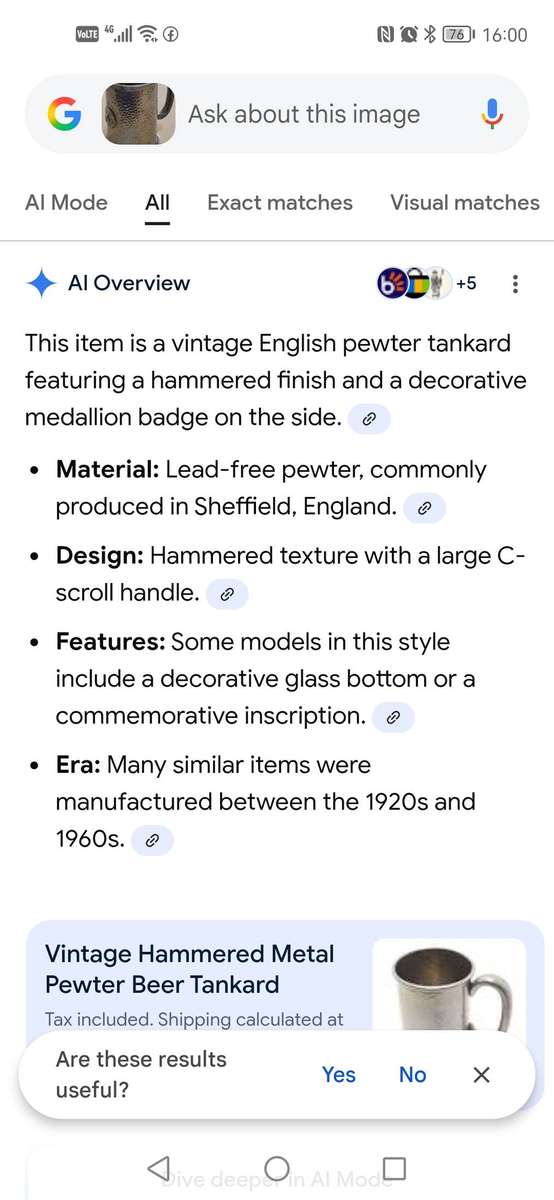 Vintage English pewter tankard