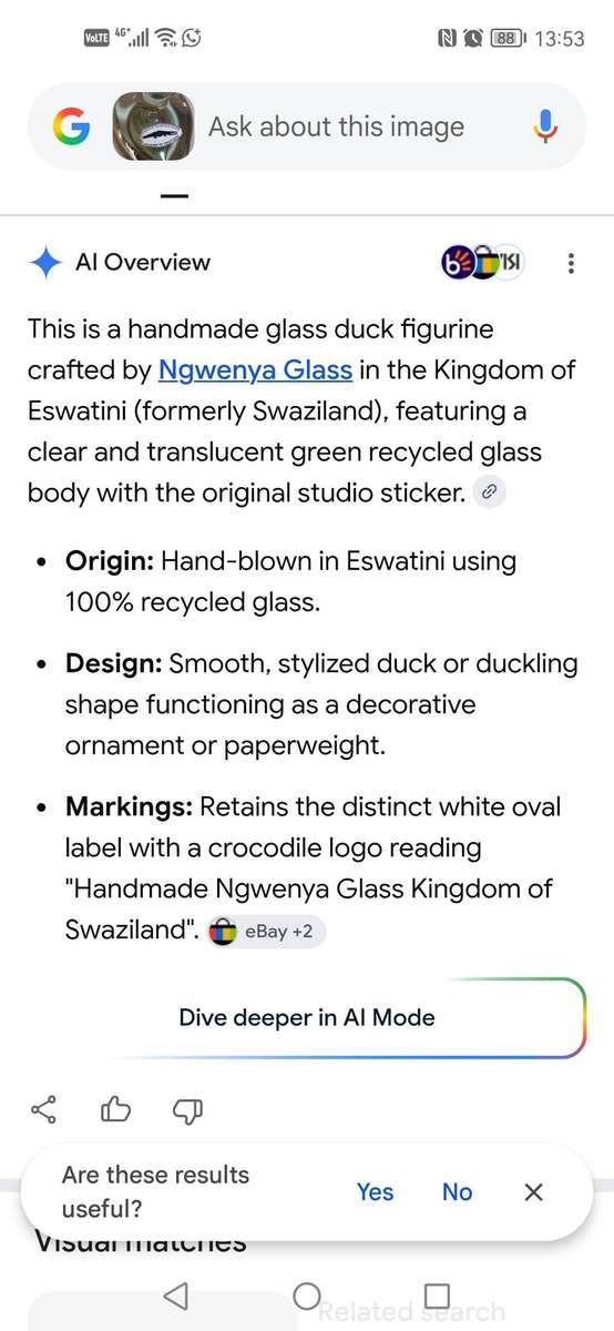 Beautiful handblown ngwenya glass duck from. Swaziland