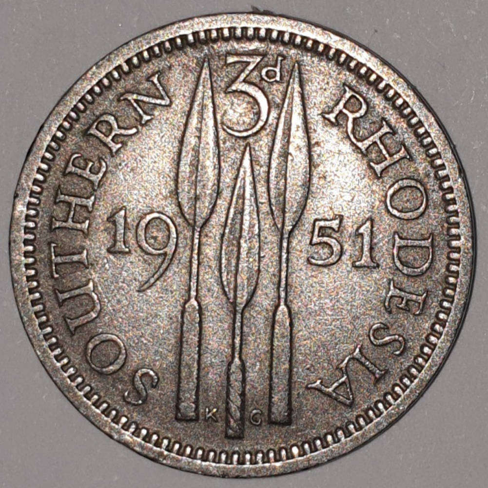 1951 - 3 PENCE - 3d - THREE PENCE - SOUTHERN RHODESIA - KM#20 - COPPER-NICKEL