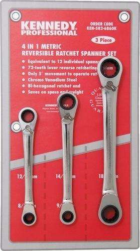KennedyPro Metric, Ratchet Spanner Set, 8 - 19mm, Set of 3, Chrome Vanadium Steel