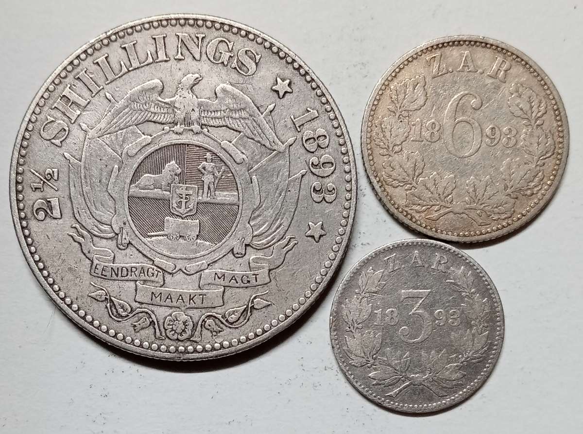 1893 COIN SET 2 -1/2 shilling, 6 pence and 3 pence
