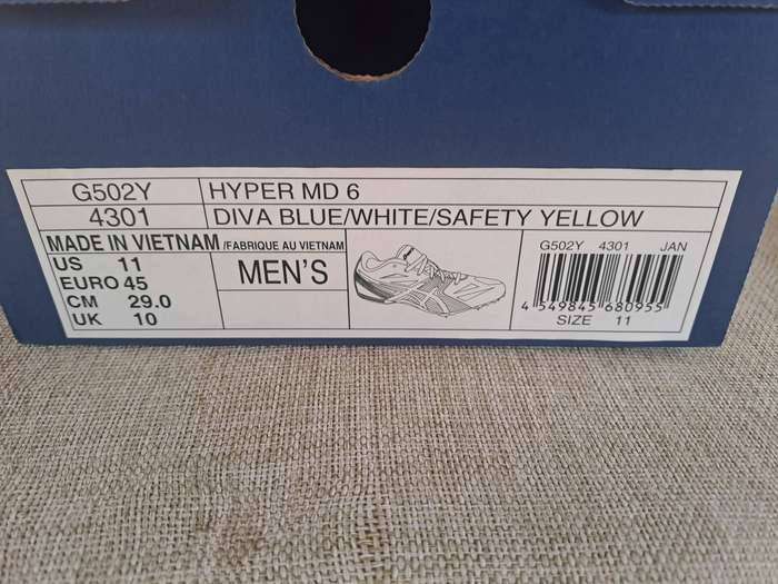 Asics Hyper MD 6 middle distance sprint shoe UK 10 / US 11 / EUR 45 / CM 29.0