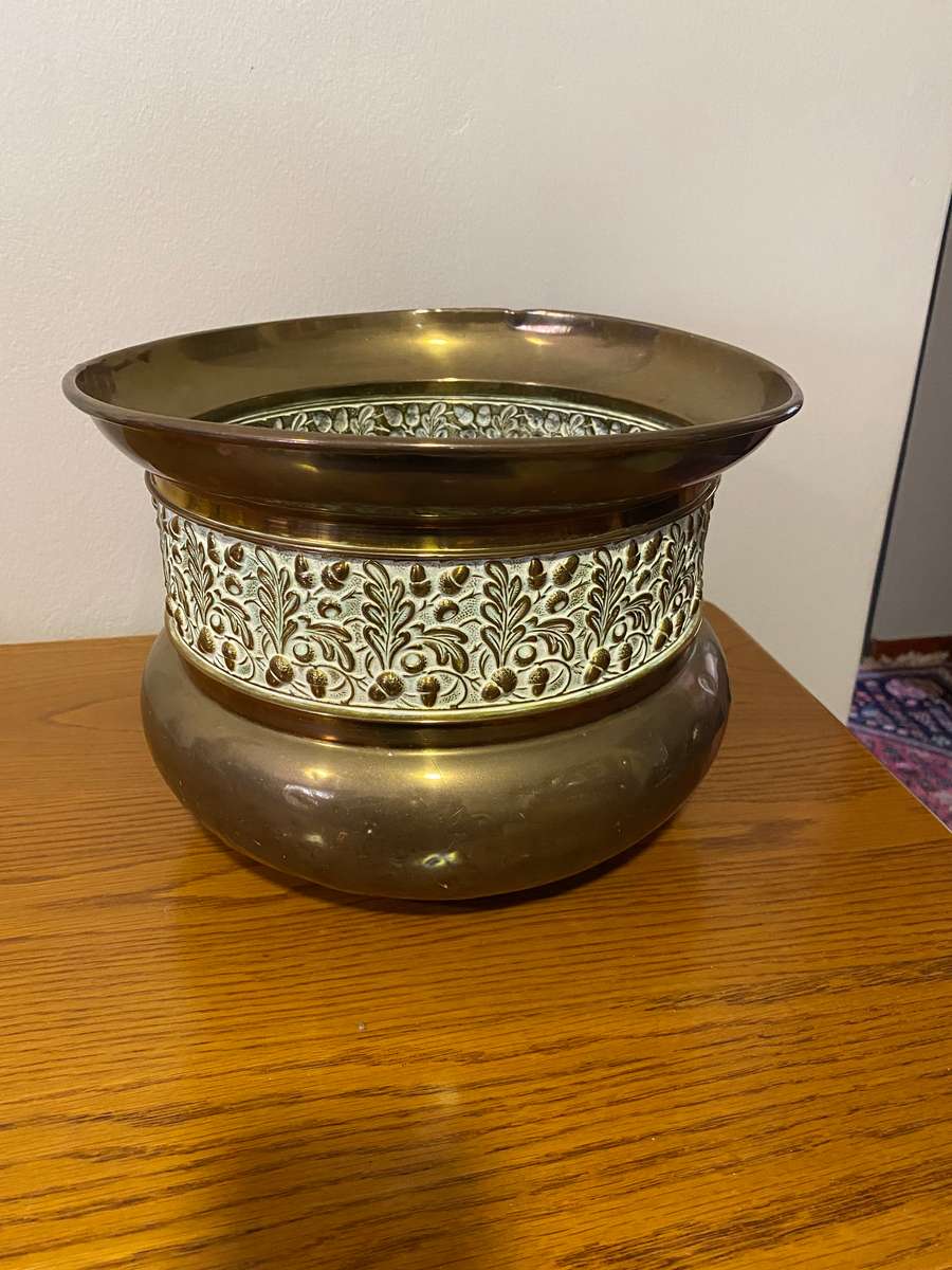 Vintage solid brass large planter