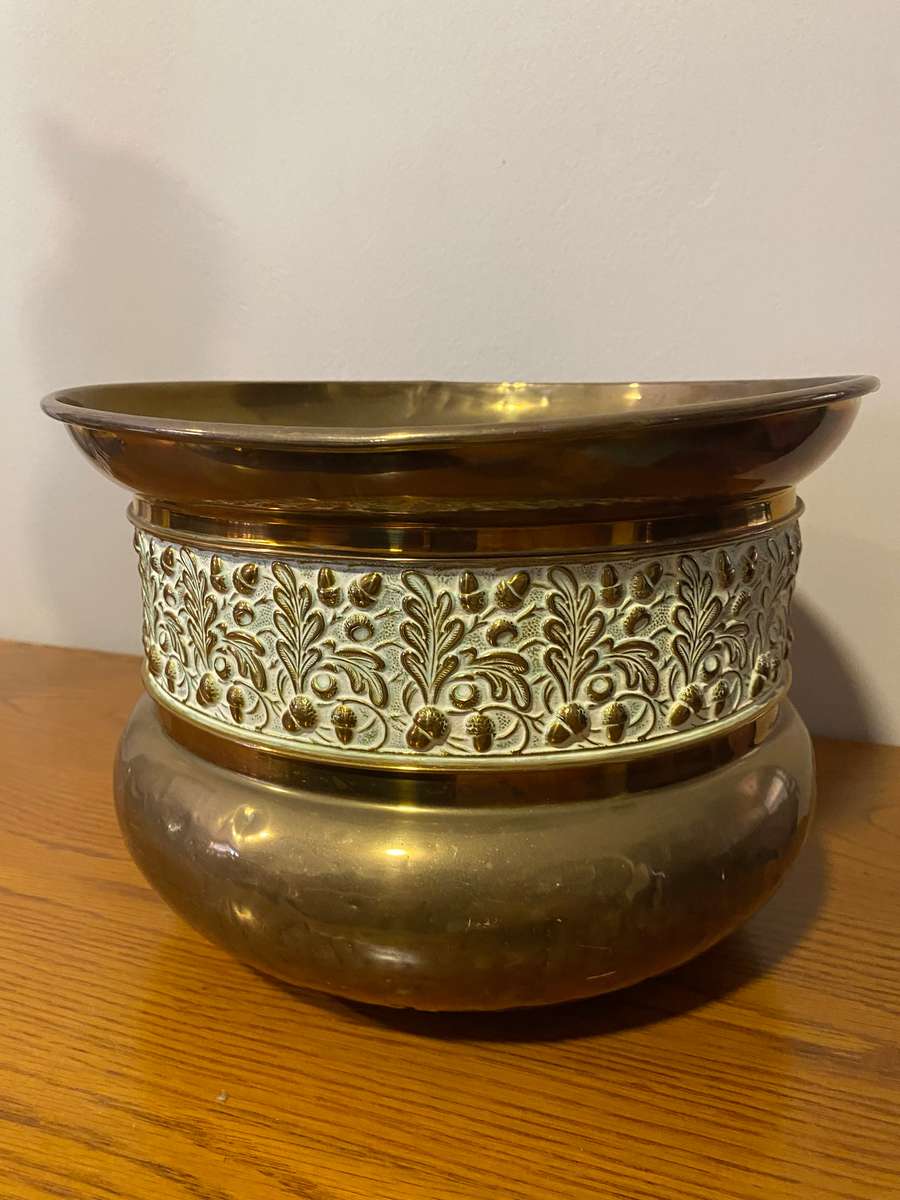 Vintage solid brass large planter