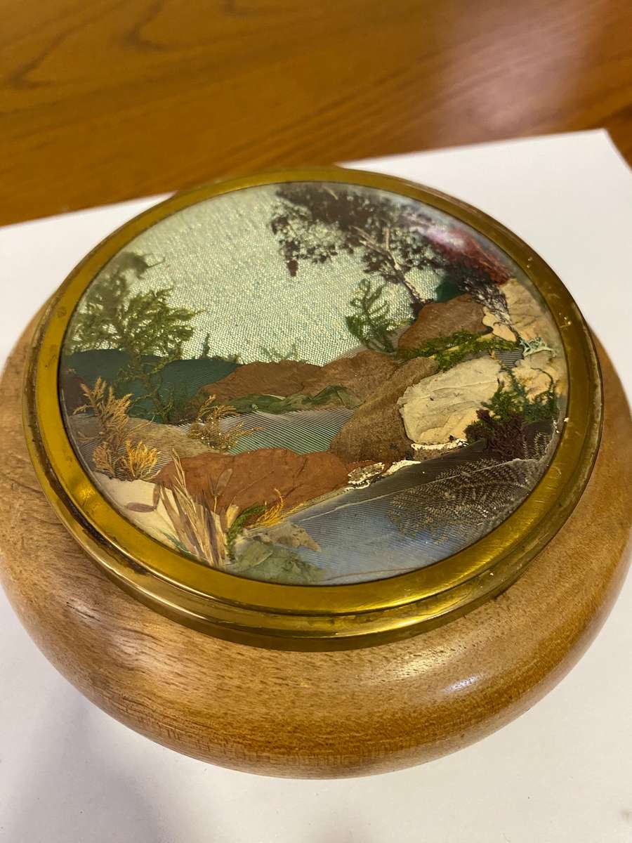 Vintage Japanese trinket box with silk artwork cover