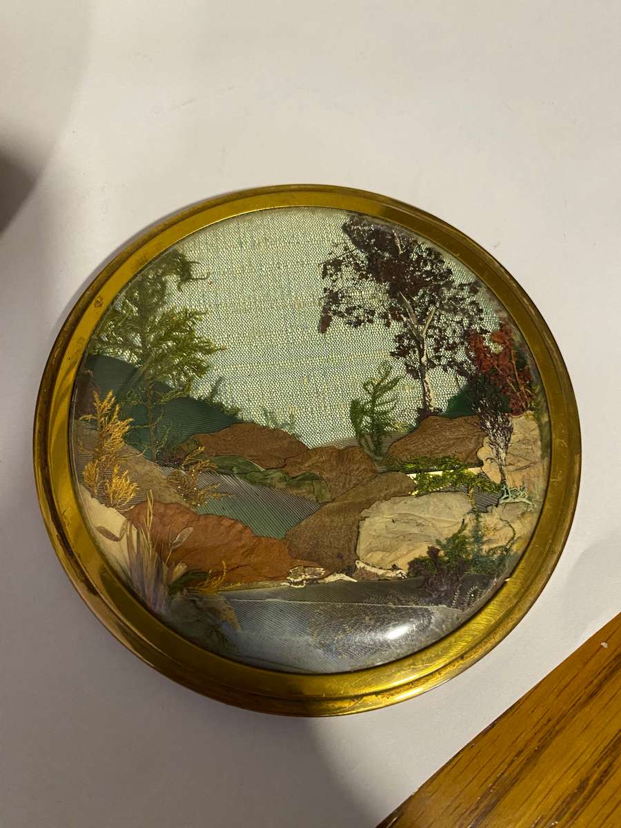 Vintage Japanese trinket box with silk artwork cover