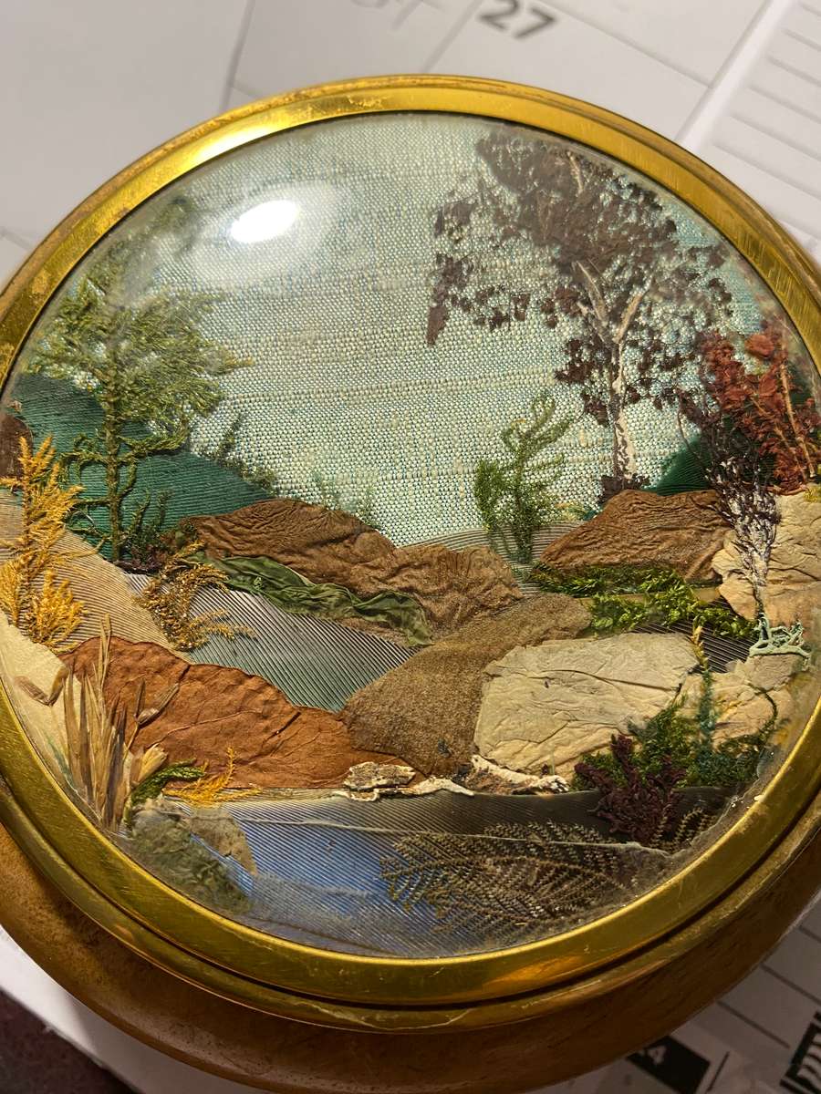 Vintage Japanese trinket box with silk artwork cover