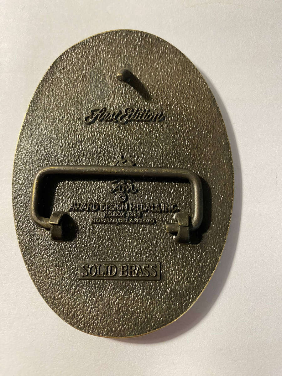 Solid brass Illinois western style belt buckle