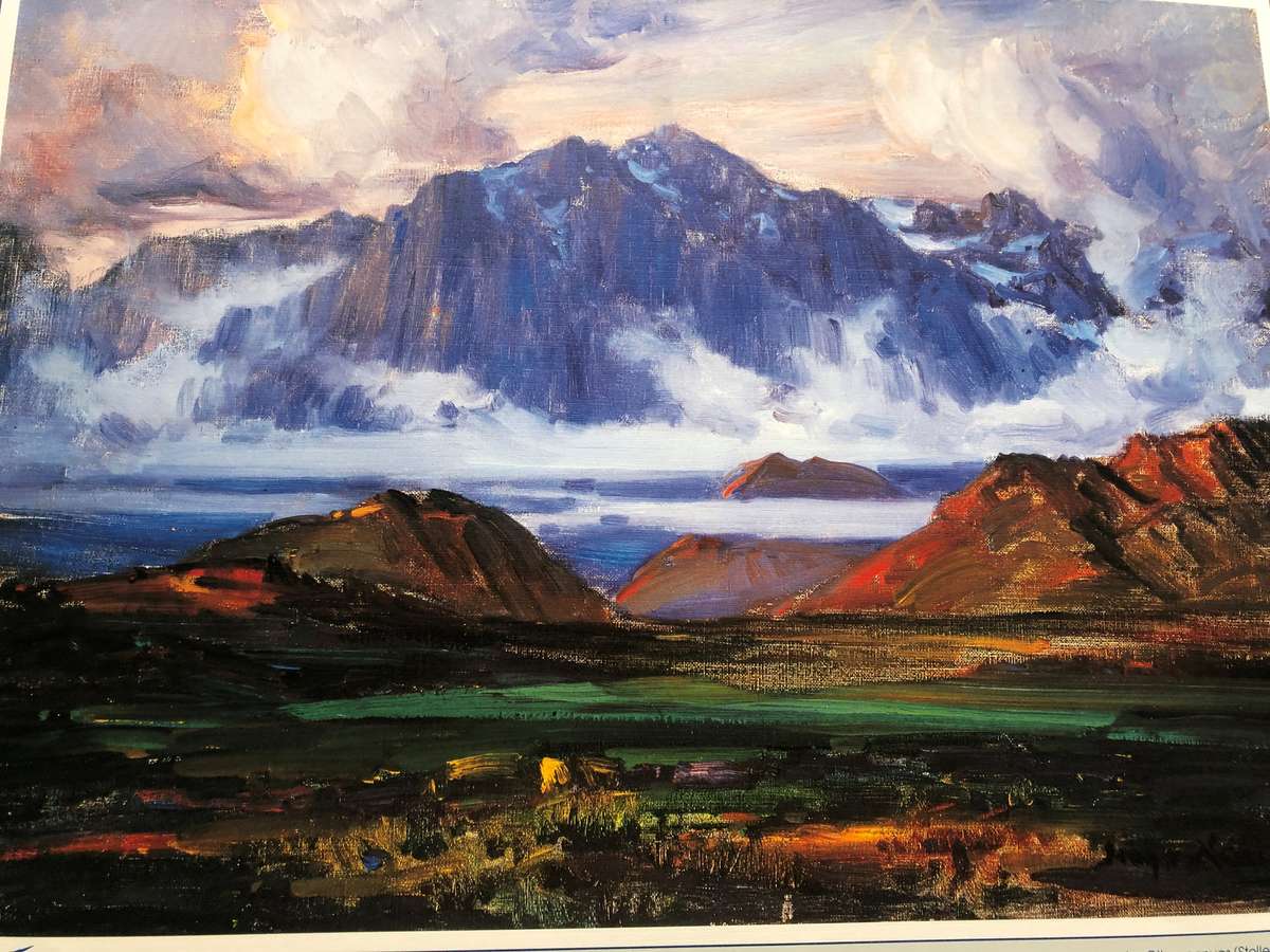 Hugo Naude calendar print titled "Brandwag Mountains at Worcester"