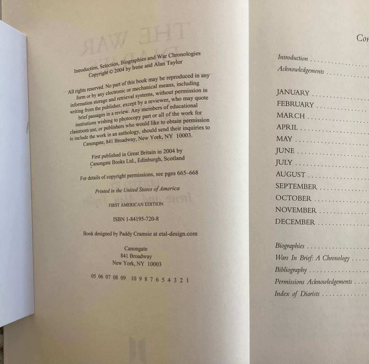 The War Diaries. By Irene & Alan Taylor. Hardcover, 676 pages, in excellent condition.