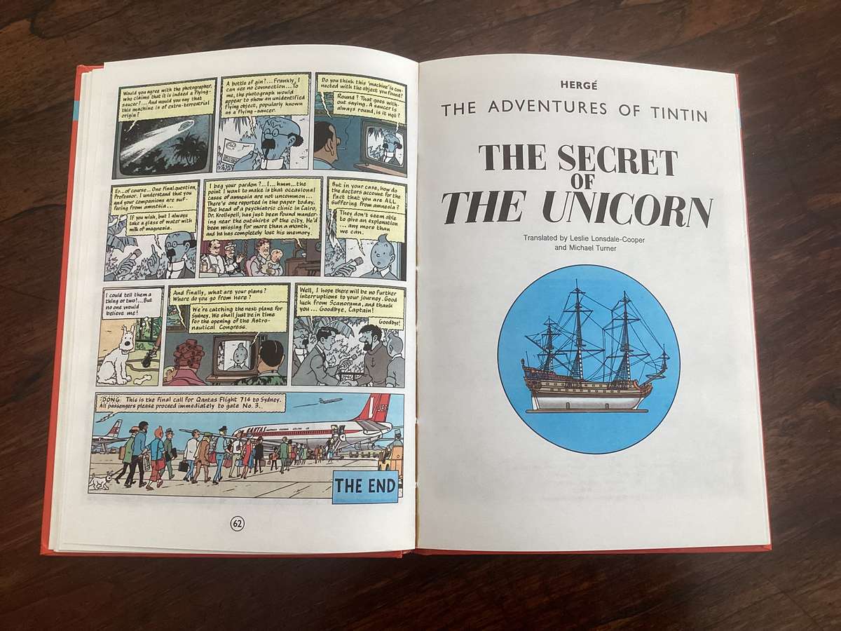 The Adventures of TINTIN (3 titles in one hardcover book). Excellent clean and fresh condition.