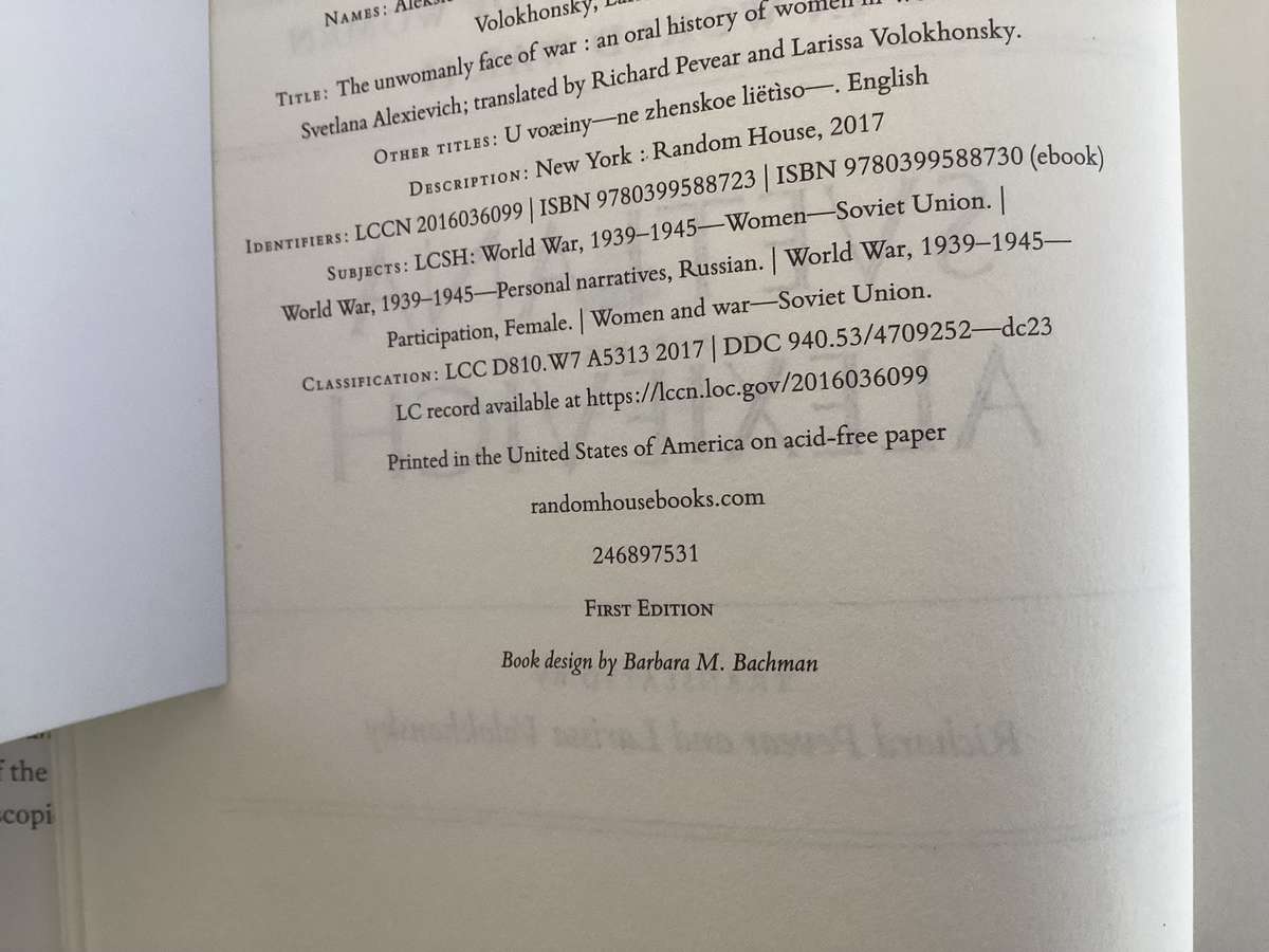 SVETLANA ALEXIEVICH The Unwomanly Face Of War. First Edition, Fine Condition.