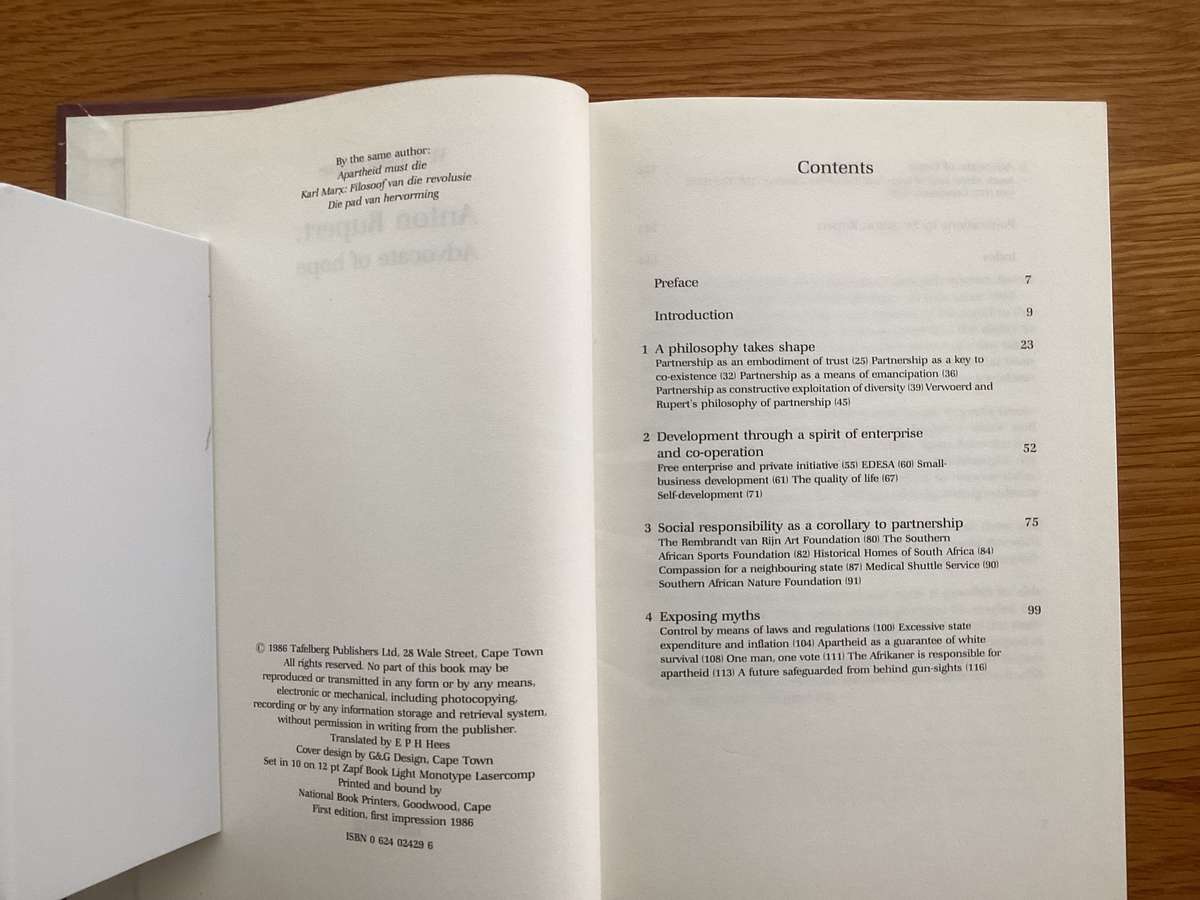 ANTON RUPERT Advocate of Hope. Hardcover in a VGood condition.