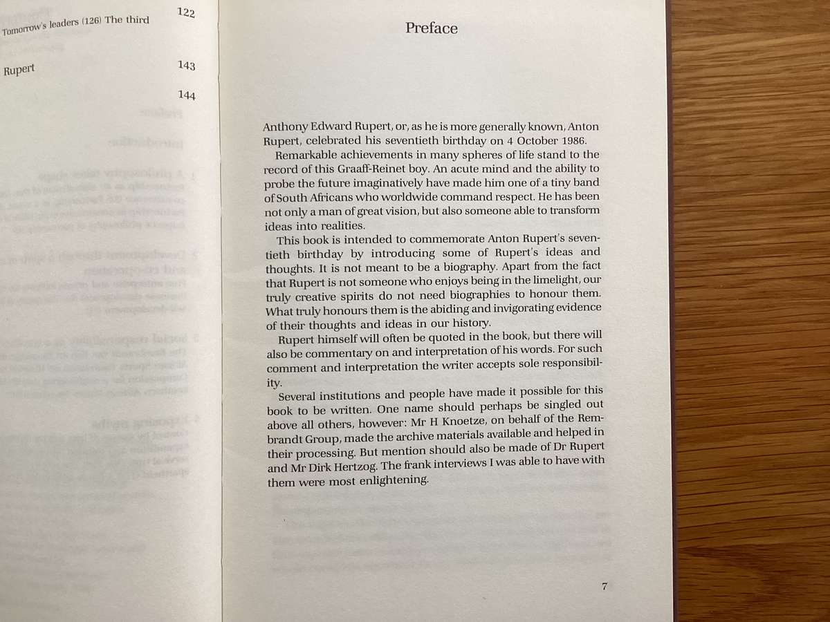 ANTON RUPERT Advocate of Hope. Hardcover in a VGood condition.