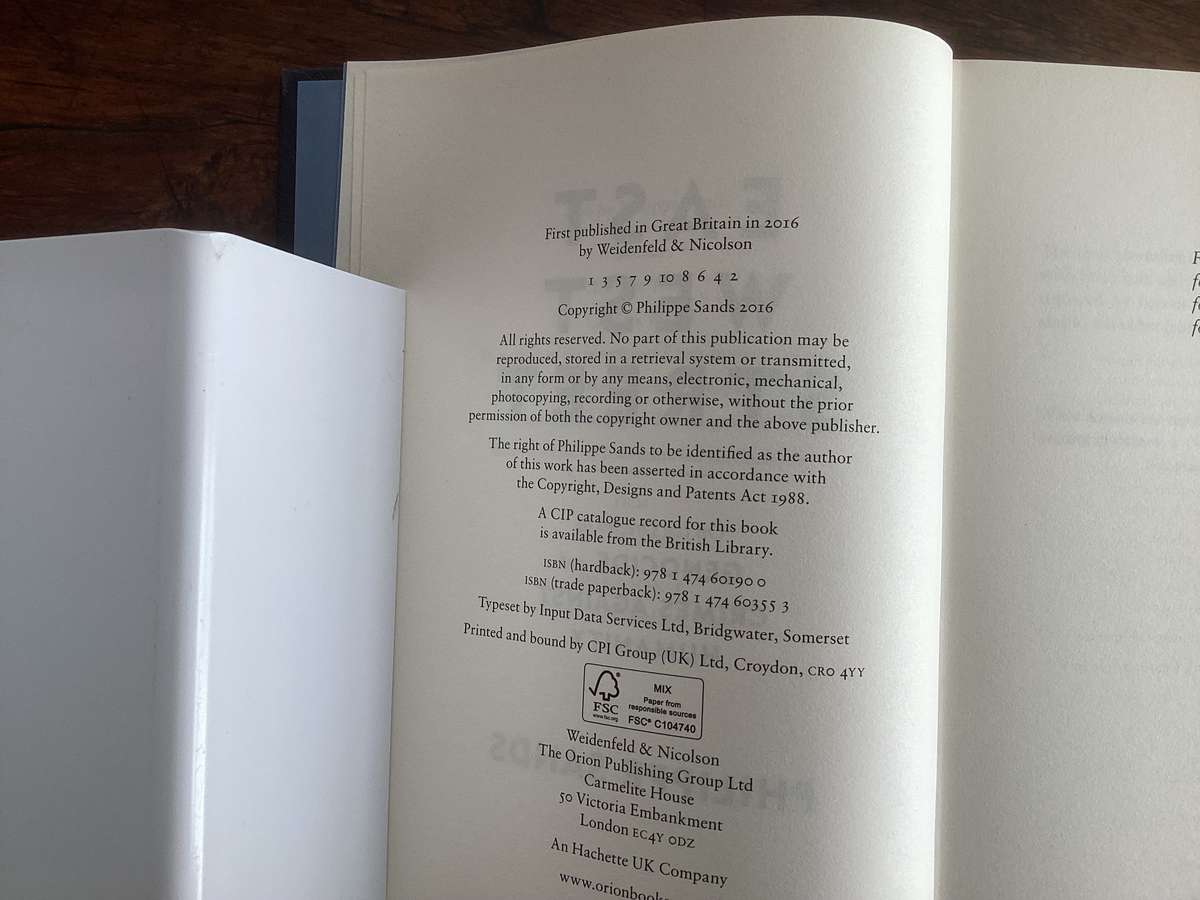 EAST WEST STREET, by Philippe Sands. Hardcover, New Condition.