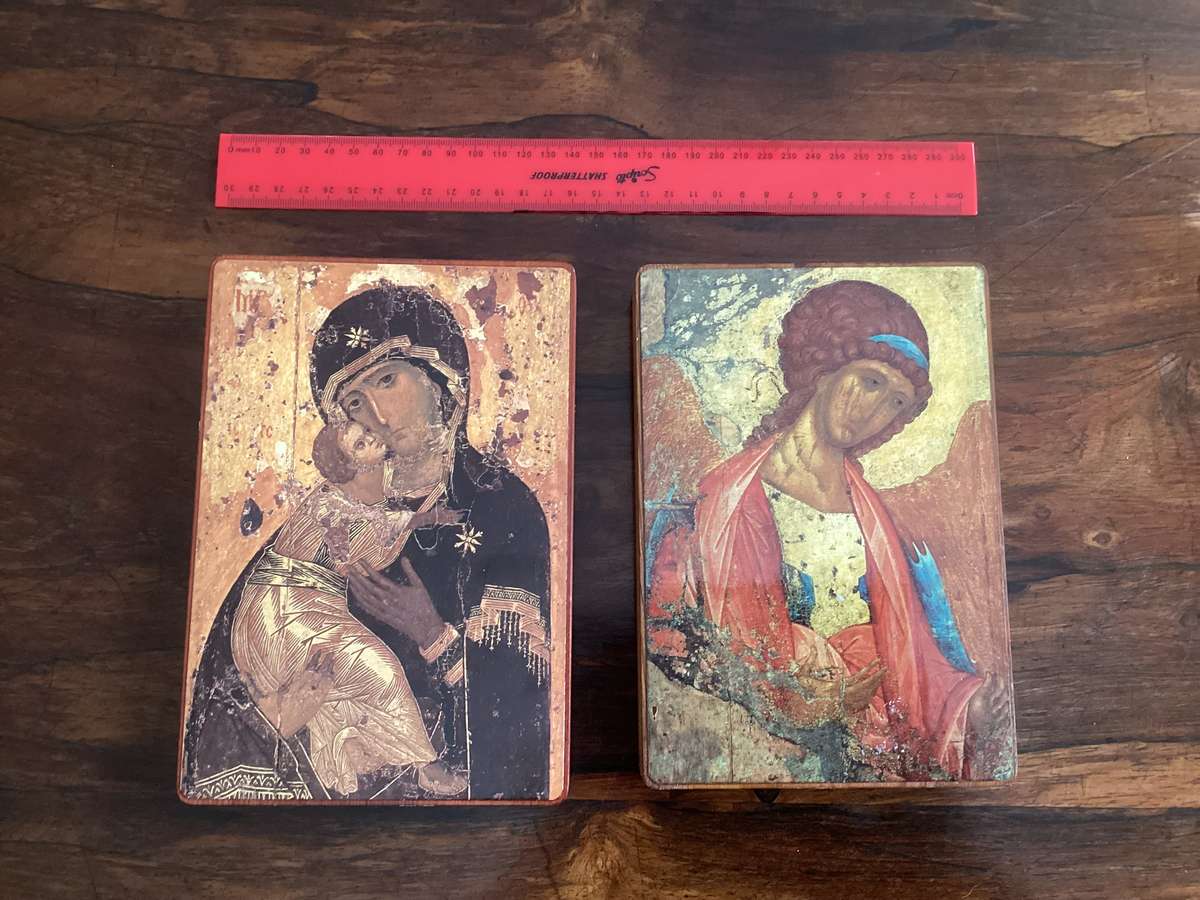 RUSSIAN ICON MOUNTED PRINTS. Purchased in Russia.