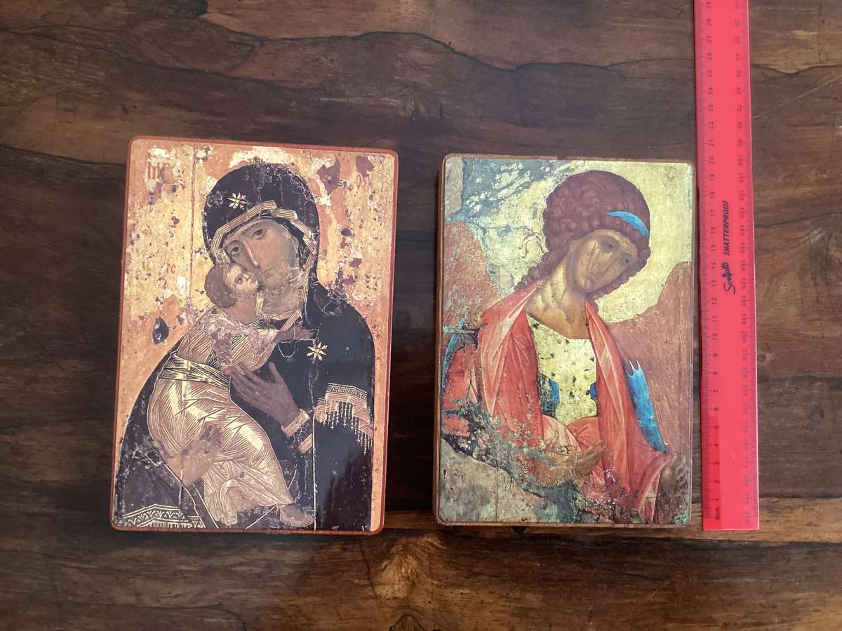 RUSSIAN ICON MOUNTED PRINTS. Purchased in Russia.