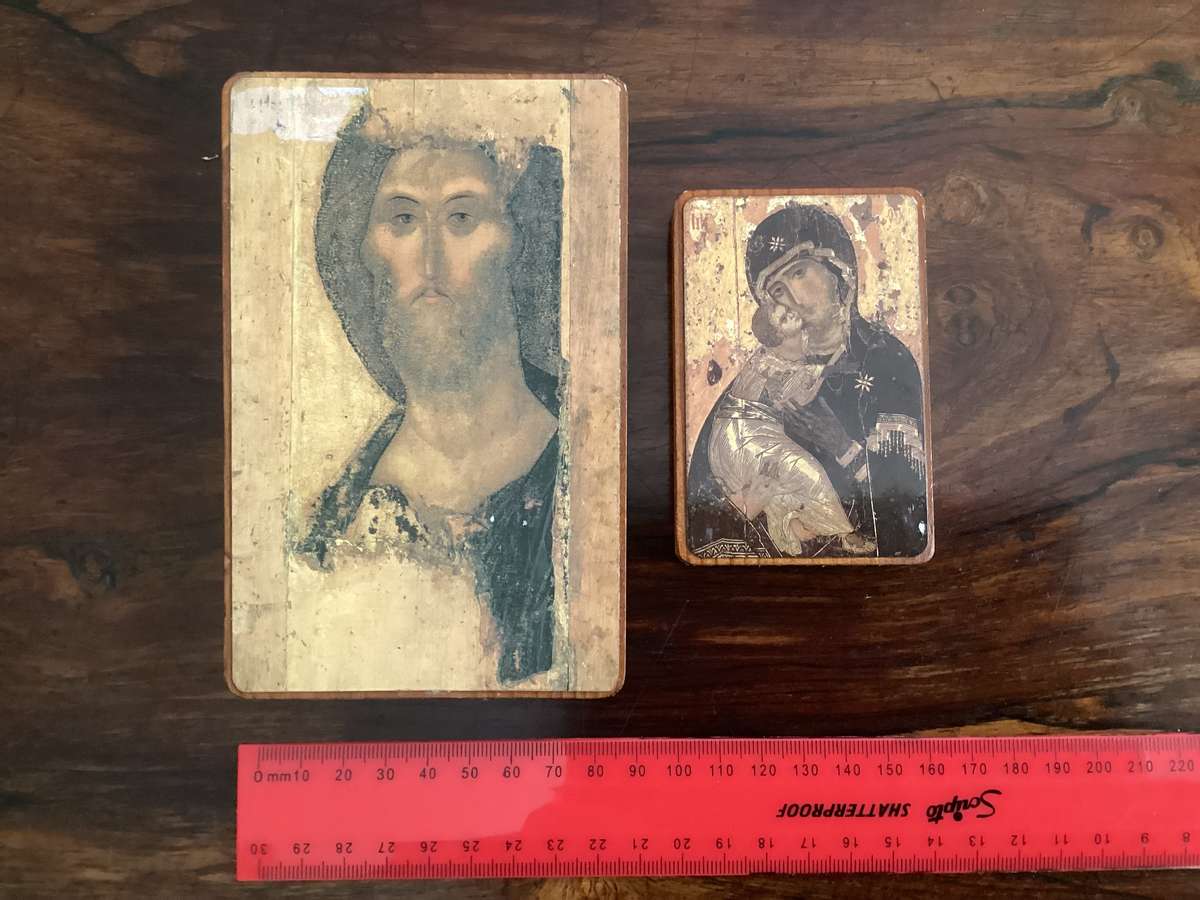 RUSSIAN ICON MOUNTED PRINTS. Purchased in Russia.