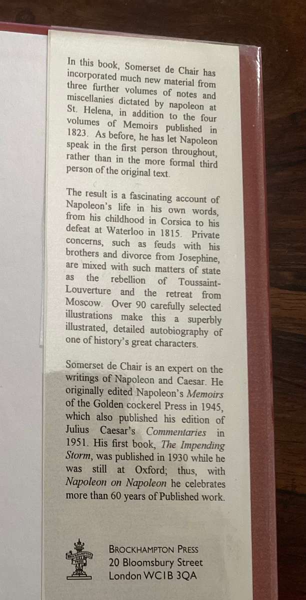 NAPOLEON on Napoleon, an autobiography edited by S de Chair. Hardcover in an excellent condition.