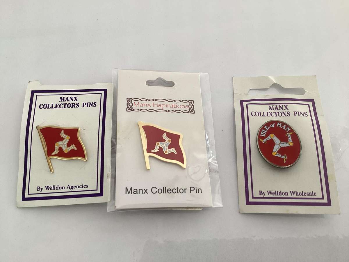 MANX Lapel badges, 3 Collectors pins, genuine as per photos, and purchased on the Isle of Man .