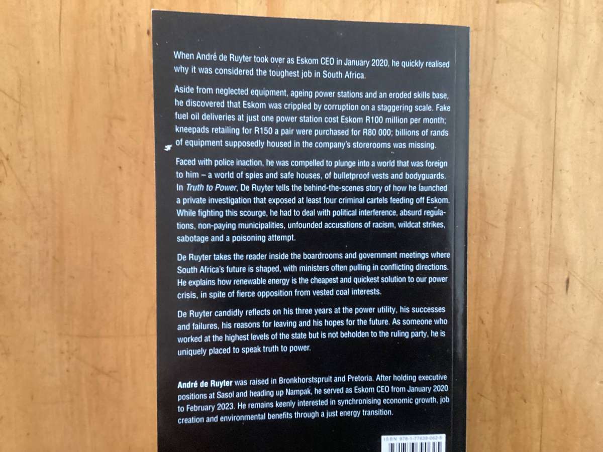 TRUTH TO POWER by Andre De Ruyter. MY THREE YEARS INSIDE ESKOM. V Good condition.