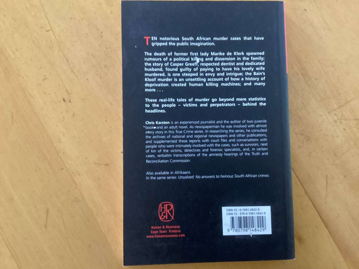 South African Murders. Three Books by Chris Karsten. Paperbacks, Good + condition.