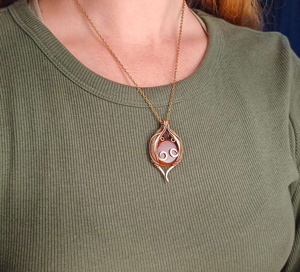 Crimson Wisp Pendant and Chain Carnelian and Raw Gemmy Garnet in Copper Twisted & Stoned