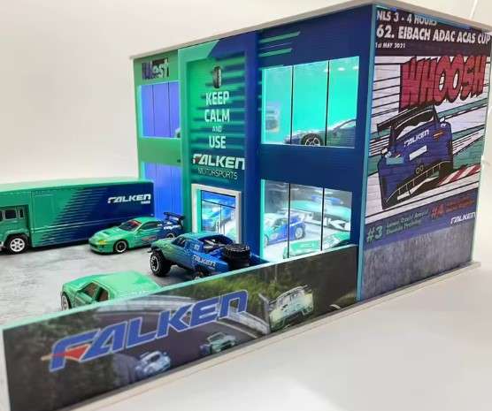 Simtec Falken Double Storey Dealership Diorama 1/64 scale with some free cars