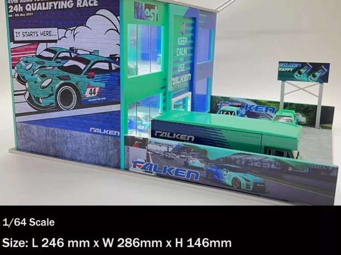 Simtec Falken Double Storey Dealership Diorama 1/64 scale with some free cars