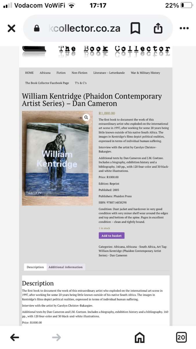 William Kentridge. (South African art book).