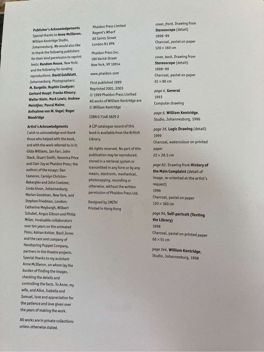 William Kentridge. (South African art book).