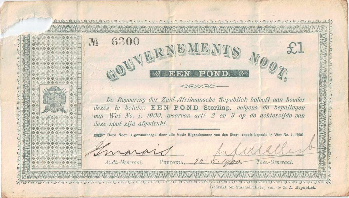 1900 ZAR Een Pond Gouvernements Nooten