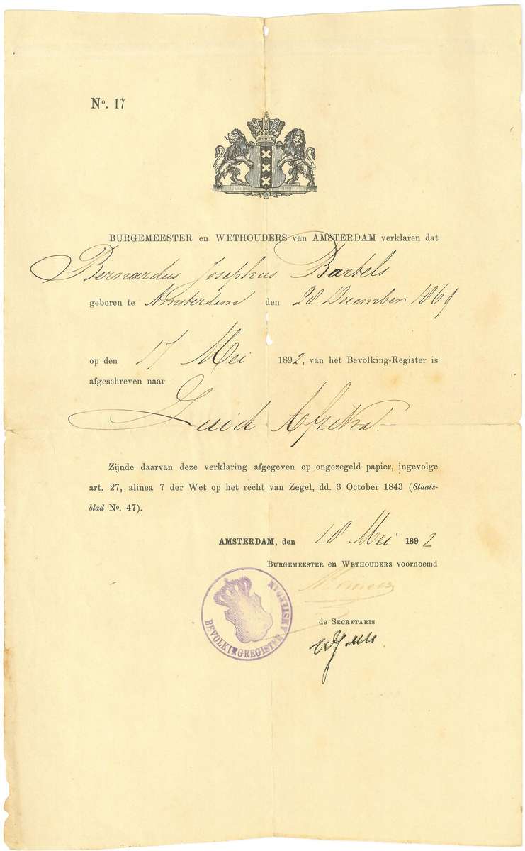ZAR Brieven van Naturalisatie voor het Volle Stemrecht, signed by Dr. W. J. Leyds