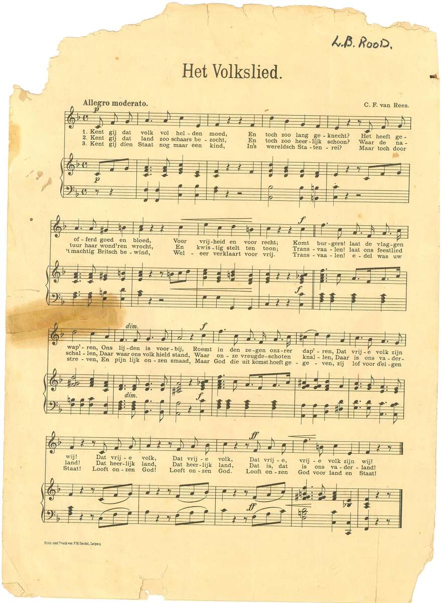 1897 Transvaal Volkslied - National Hymn of the South African Republic