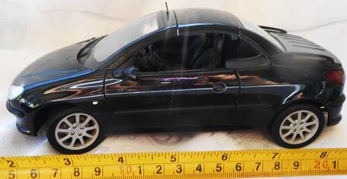 die-cast  car Peugeot 206cc convertible metal black 1/18 scale