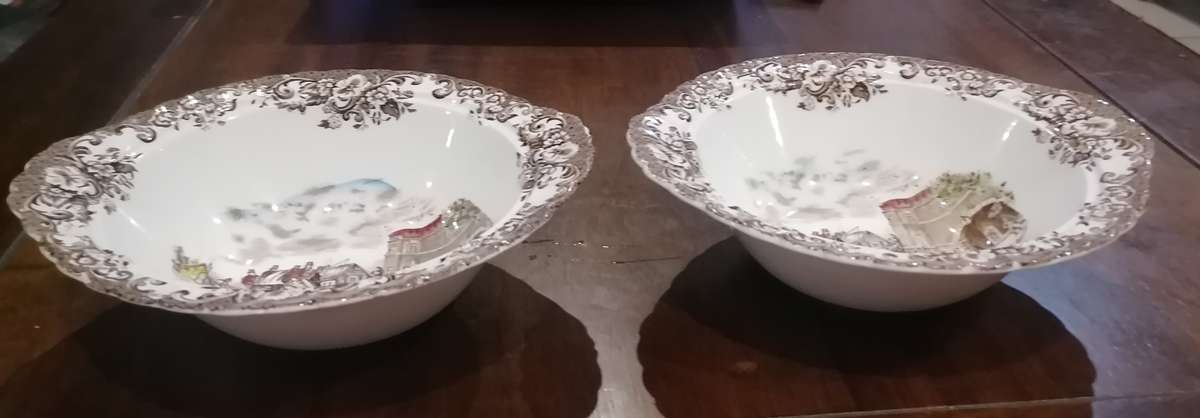 2 x HAND ENGRAVING JOHNSON BROS SERVING PORCELAIN DISHES